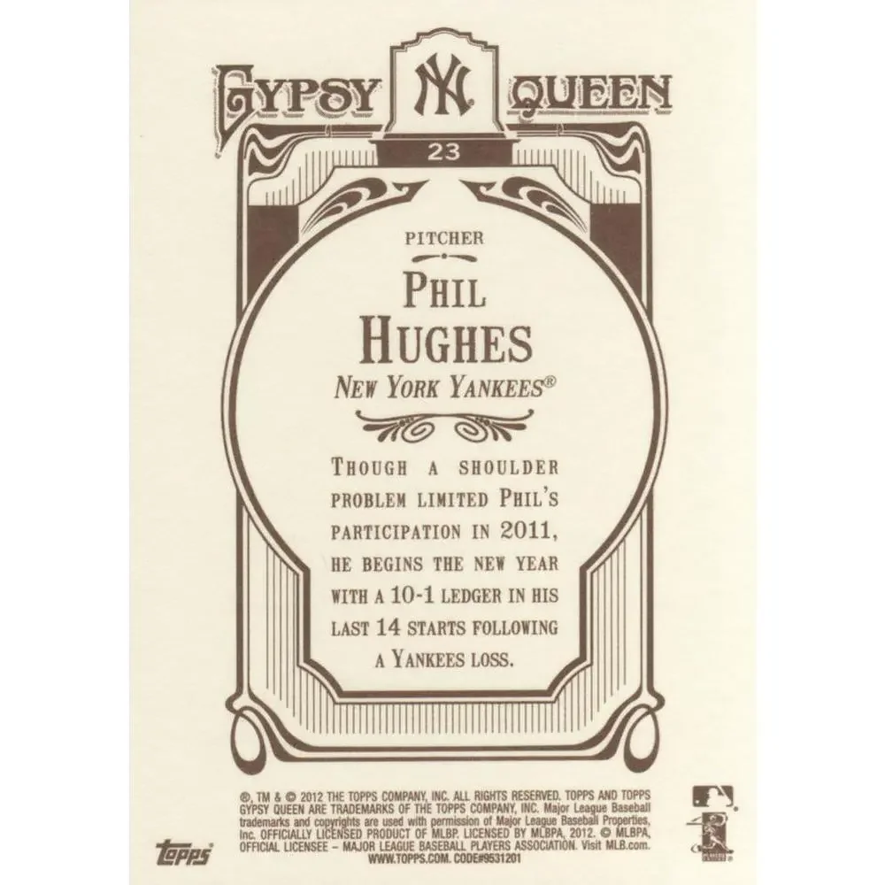 2012 Topps Gypsy Queen Phil Hughes # 23 New York Yankees